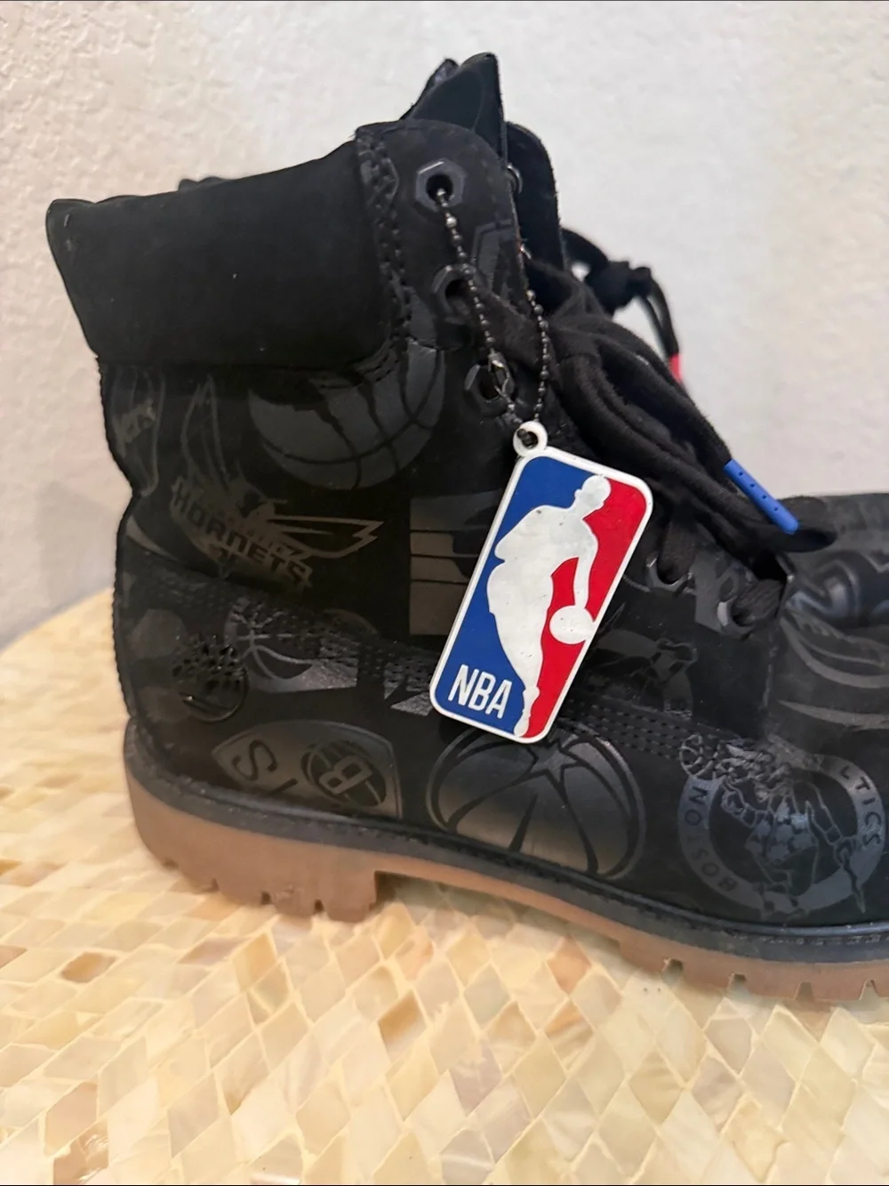 Timberland Black NBA Logo and teams Graphic Lace-Up Boot size 12 M